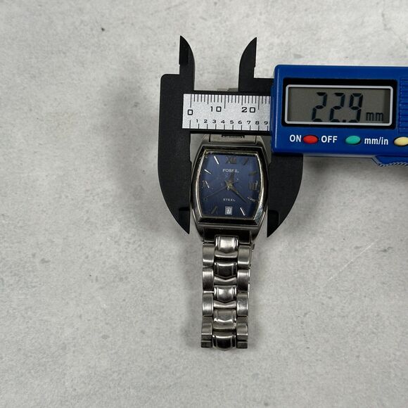 Fossil Arkitekt Watch Womens 23mm Rectangle Blue Dial Date Steel New Battery - Picture 11 of 12